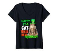 Donna Norwegian Forest Cat Happy St Catricks Day St Patricks Day Maglietta con Collo a V