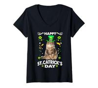 Donna Norwegian Forest Cat Happy St Catricks Day St Patricks Day Maglietta con Collo a V