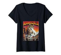 Donna Norwegzilla Norwegian Forest Cat Norvegia - Mostro Catzilla Maglietta con Collo a V
