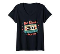 Donna Nostalgic 80s 90s Be Kind Words Don't Rewind - Nastro a Cassetta Maglietta con Collo a V