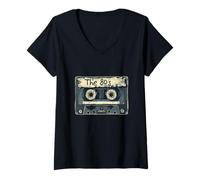 Donna Nostalgic Retro Cassette Mix Tape Throwback Party degli Anni '80 e '90 Maglietta con Collo a V