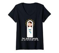 Donna Nostra Signora di Lourdes Rosario Maria Carine Cattoliche Maglietta con Collo a V