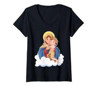 Donna Nostra Signora Schoenstatt Madre Tre Mirabile Carino Cattolico Maglietta con Collo a V