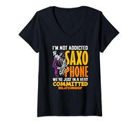 Donna Not Addicted To My Saxophonist Funny Sax Maglietta con Collo a V