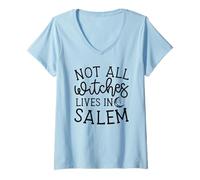 Donna Not all Witches Live in Salem Halloween Spettrale Carino Divertente Maglietta con Collo a V