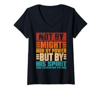 Donna Not by Might Nor Power Zaccaria 4:6 Cristiano Vintage Maglietta con Collo a V