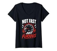 Donna Not Fast Just Furious Tachimetro Design Maglietta con Collo a V