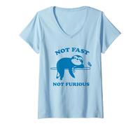 Donna Not Fast Not Furious Sloth Maglietta con Collo a V