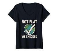Donna Not Flat We Checked - Divertente Astronomia del Globo terrestre Piatto Maglietta con Collo a V