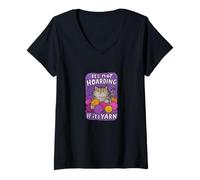 Donna Not Hoarding If It's Yarn Funny Cat Knitting Crochet Lover Maglietta con Collo a V