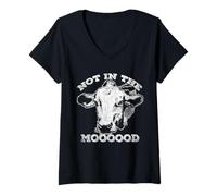 Donna Not in The Mood T-Shirt Funny Cow Maglietta con Collo a V