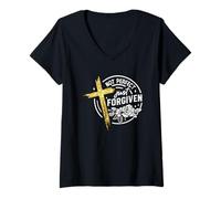Donna Not Perfect Just Forgiven Croce Flower Maglietta con Collo a V