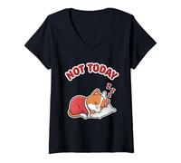Donna Not Today - Completo da Notte Ufficiale per Dormire, Motivo: Gatto Kawaii Maglietta con Collo a V