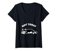 Donna Not Today Lazy Feline Mood, Minimal Cat Sarcastico Humor Vibe Maglietta con Collo a V
