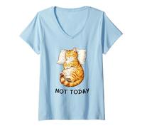 Donna Not Today Lazy Sleeping Orange Cat Meme Funny Morning Mood Maglietta con Collo a V