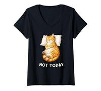 Donna Not Today Lazy Sleeping Orange Cat Meme Funny Morning Mood Maglietta con Collo a V