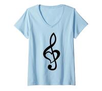 Donna Nota Musicale, Chiave di Basso, Chiave di Violino, Cuore, Amore, Amanti e artisti Maglietta con Collo a V