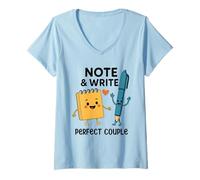 Donna Nota & Scrivi Quaderno Perfetto per Coppie Maglietta con Collo a V
