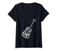 Donna Note Musicali Chitarra Acustica Chitarrista Maglietta con Collo a V