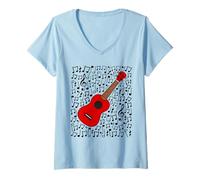 Donna Note Musicali dell'ukulele, ukulelista Maglietta con Collo a V