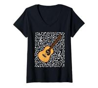 Donna Note Musicali per Chitarra Acustica, Chitarrista, cantautore Maglietta con Collo a V