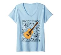 Donna Note Musicali per Chitarra Acustica, Chitarrista Maglietta con Collo a V
