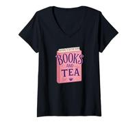 Donna Nothing Is Better Than Books And Tea Cute Cozy Vibe Maglietta con Collo a V