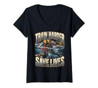Donna Nottatore di Soccorso Train Harder Save Lives Maglietta con Collo a V