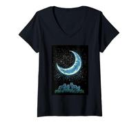 Donna Notte Lupi Luna Wilderness Canzone Maglietta con Collo a V
