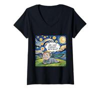 Donna Notte stellata Van Gogh crisi esistenziale Meme divertente Maglietta con Collo a V