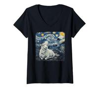 Donna Notte Stellata Van Gogh Pecora con Costa Faro Maglietta con Collo a V