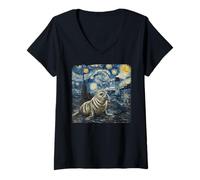 Donna Notte Stellata Van Gogh Sigillo con Costa Faro Maglietta con Collo a V