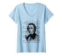 Donna Notturno Op. 9 N. 2 Frederic Chopin Ritratto Pianista Maglietta con Collo a V