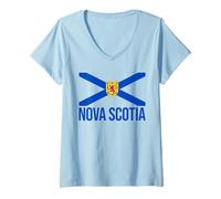 Donna Nova Scotia Bandiera Canada Nuova Scozia Saltire Maglietta con Collo a V