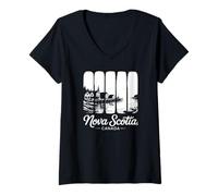 Donna Nova Scotia Canada Viaggio Brushstroke Souvenir Maglietta con Collo a V