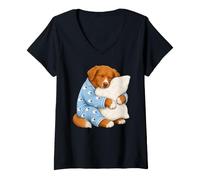 Donna Nova Scotia Duck Tolling Retriever Che Dorme in Pigiama Maglietta con Collo a V