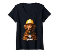 Donna Nova Scotia Duck Tolling Retriever Dog Yellow Hard Hat Proprietario Maglietta con Collo a V
