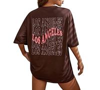 Donna Novità Lettera Grafica, Oversize Drop-Shoulder-Longline T-shirt Maniche Pipistrello, marrone, S