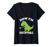 Donna Now I Am Unstoppable Funny T-Rex Maglietta con Collo a V