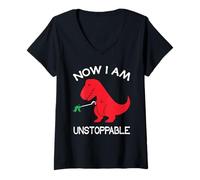 Donna Now I'm Unstoppable - Funny T-Rex Dinosaur Maglietta con Collo a V