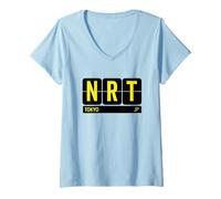 Donna NRT Tokyo Japan Travel Souvenir - Testo Giallo Maglietta con Collo a V