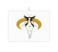 donna nuda con capelli lunghi e una luna crescente disegnata a mano, tappetino per asciugare i piatti, tappetino resistente al calore, piccolo 16 x 18 pollici