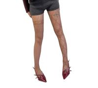 Donna Nudo Valle Di Pesce Pizzo Collant Estetico Asimmetrico Argyle Cuore Fiore Fantasia Maglia Leggings Calze Alla Moda Per Le Donne, Coffee color, Taglia unica