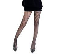 Donna Nudo Valle Di Pesce Pizzo Collant Estetico Asimmetrico Argyle Cuore Fiore Fantasia Maglia Leggings Calze Alla Moda Per Le Donne, Nero , Taglia unica