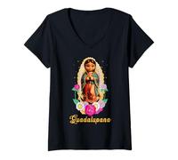 Donna Nuestra Señora de Guadalupe Morenita del Tepeyac Guadalupana Maglietta con Collo a V