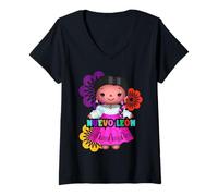 Donna Nuevo León Mexico Muñeca Lelé, Handmade Mexicans Rag Doll Maglietta con Collo a V