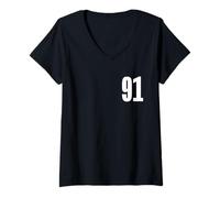 Donna Number Ninety One #91 - Uniforme per Squadre Sportive, Compleanno 91 Maglietta con Collo a V