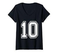 Donna Numero 10 Varsity Style Bold Sports Birthday Jersey Maglietta con Collo a V