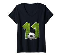 Donna Numero 11 Anni Calcio 11 Compleanno Maglietta con Collo a V