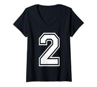 Donna Numero 2 Varsity Style Bold Sports Birthday Jersey Maglietta con Collo a V